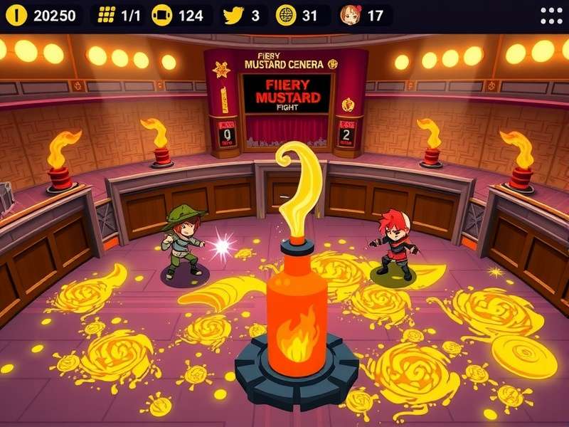 Fiery Mustard Fight game screenshot showing players in a mustard-filled arena